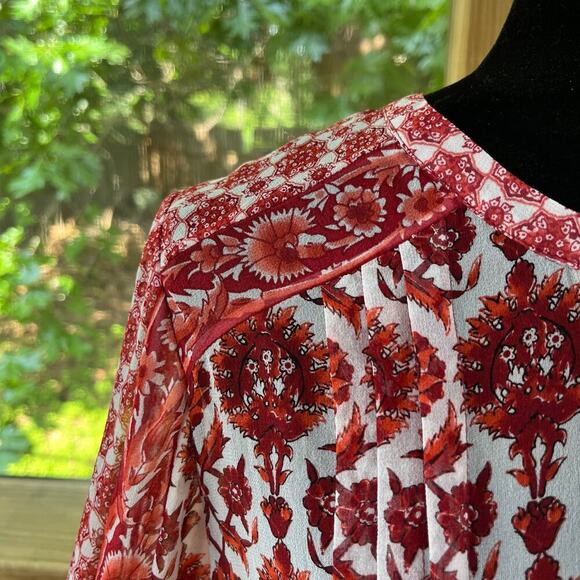 Joie Women's Auberon B Print Silk Top In Coral Rose Size M - Picture 7 of 10